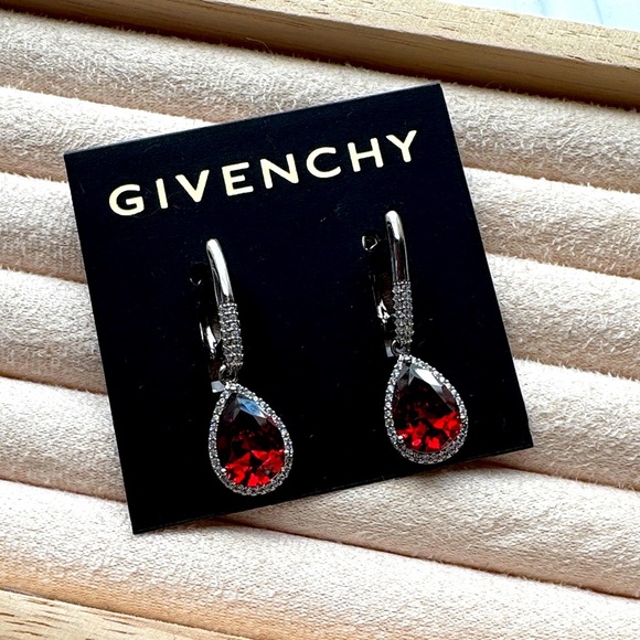 Givenchy Garnet Silver Plated Cubic Zirconia Teardrop Earrings - Picture 1 of 4